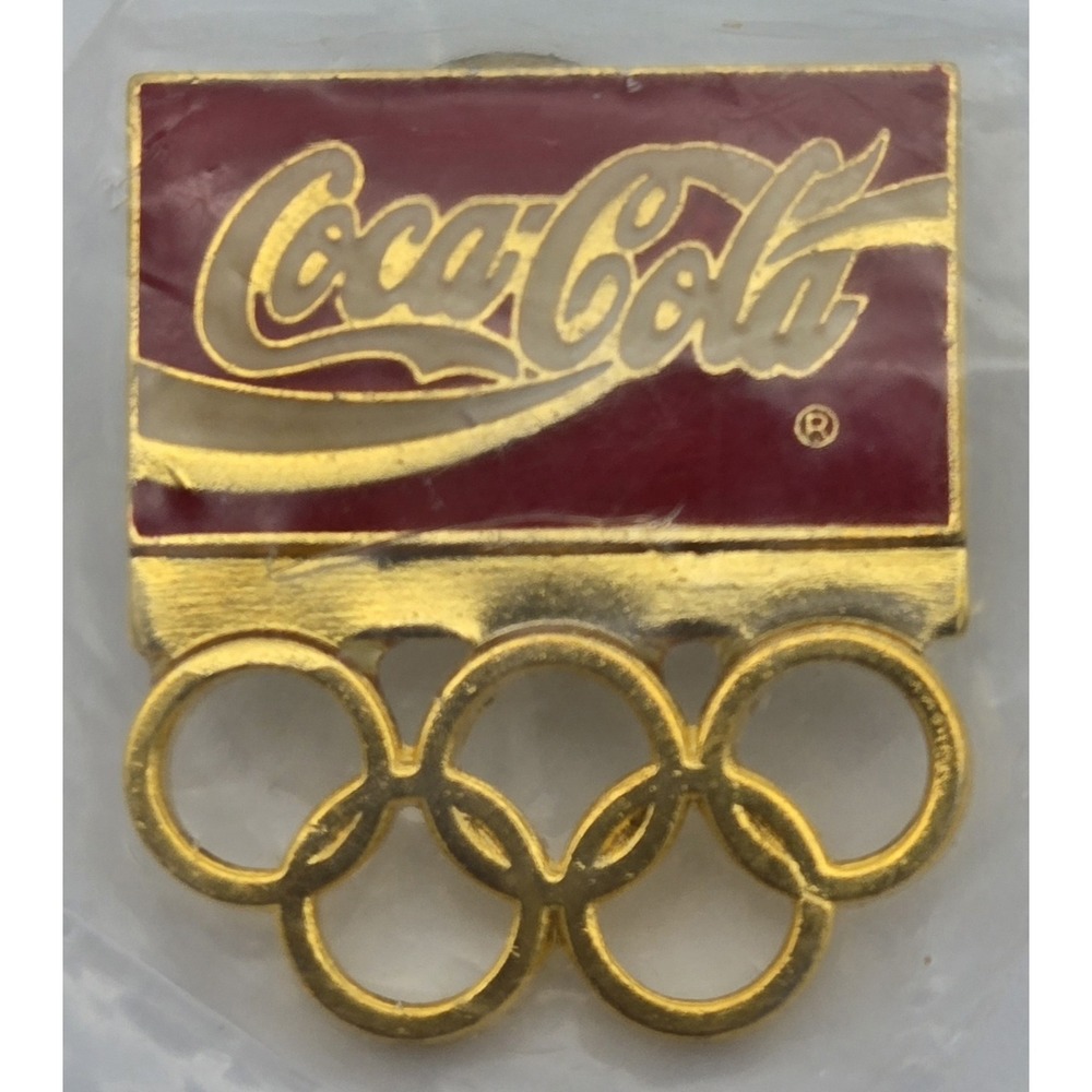 Coca-Cola Olympic Red Gold Enamel Lapel Pin New Old Stock